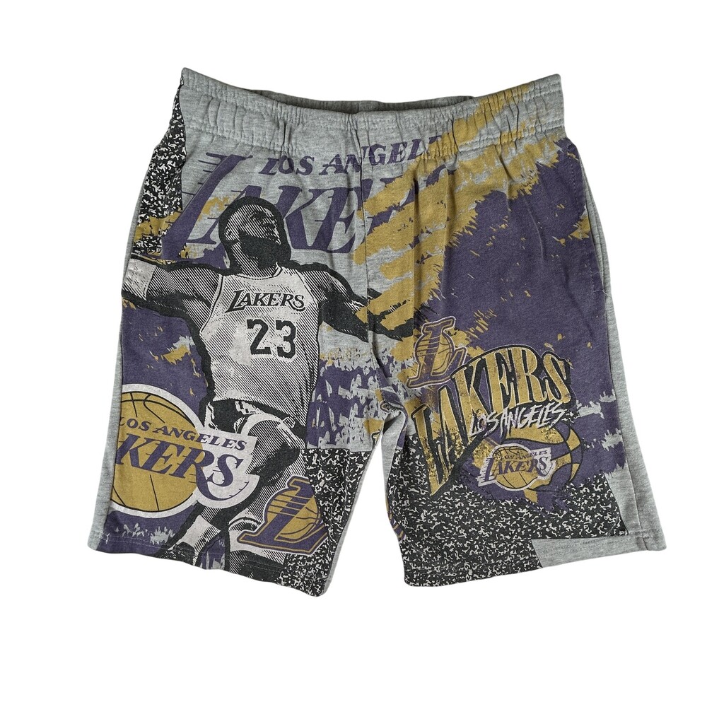 Los Angeles Lakers Shorts Mens Large Gray Purple Gold NBA Basketball LeBron 23